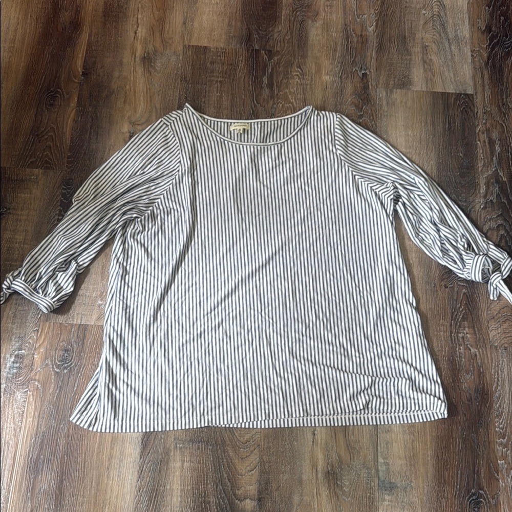 Max Studio Blue Boxy Ribbed 3/4 Sleeve Blouse